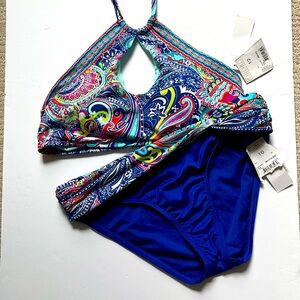 Liz‎ Claiborne Colorful Paisley Halter Bikini Set 10 12 NWT